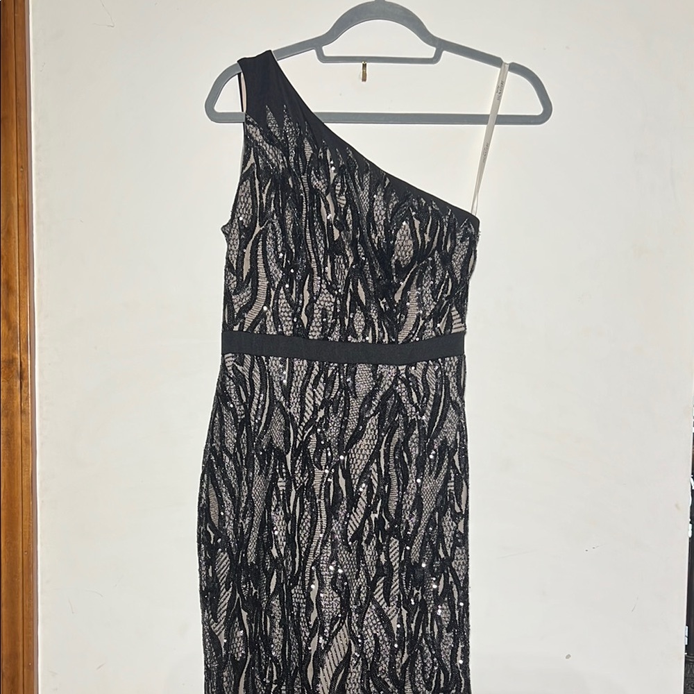 Black and Silver Asymmetrical One-Shoulder Cocktail Dress